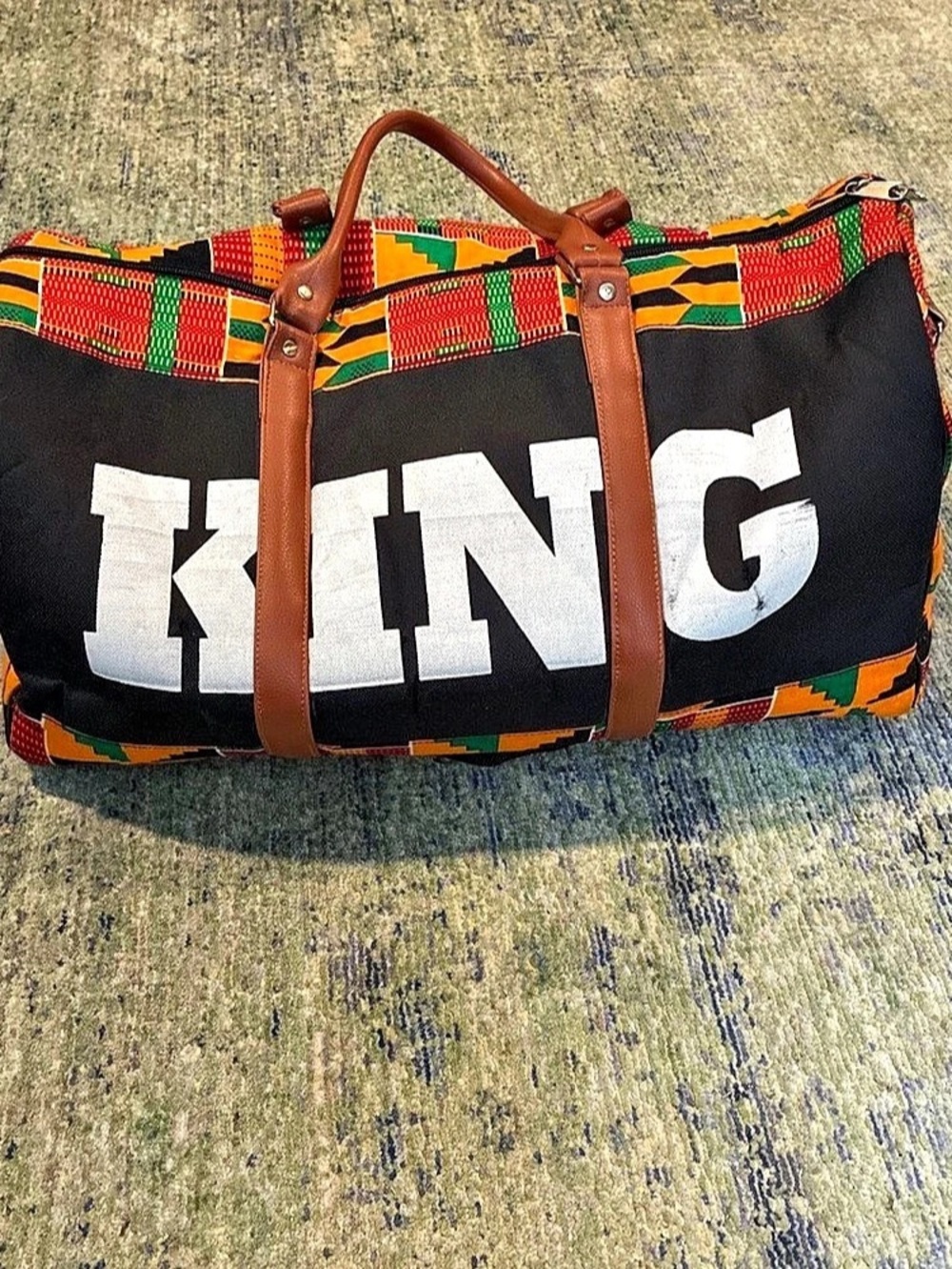 Geometric Travel Duffel in Black & Orange Like New